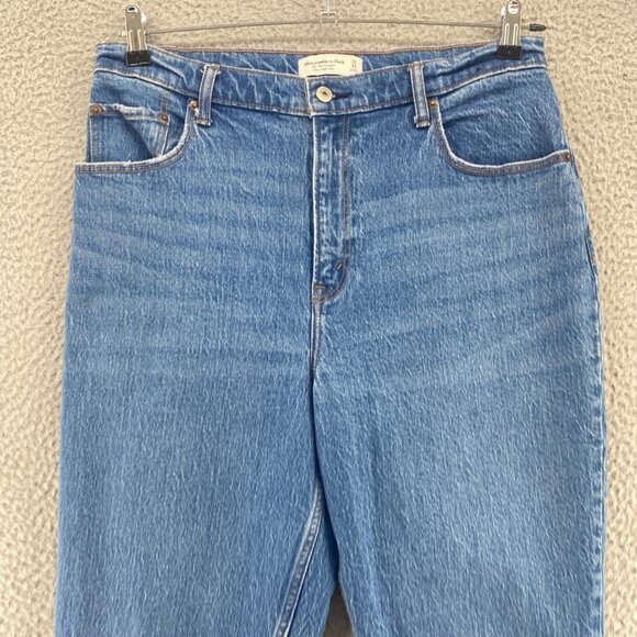 Abercrombie & Fitch Jeans Womens 32 14 Blue 90s Straight Curve Love Frayed Hem - Picture 2 of 12